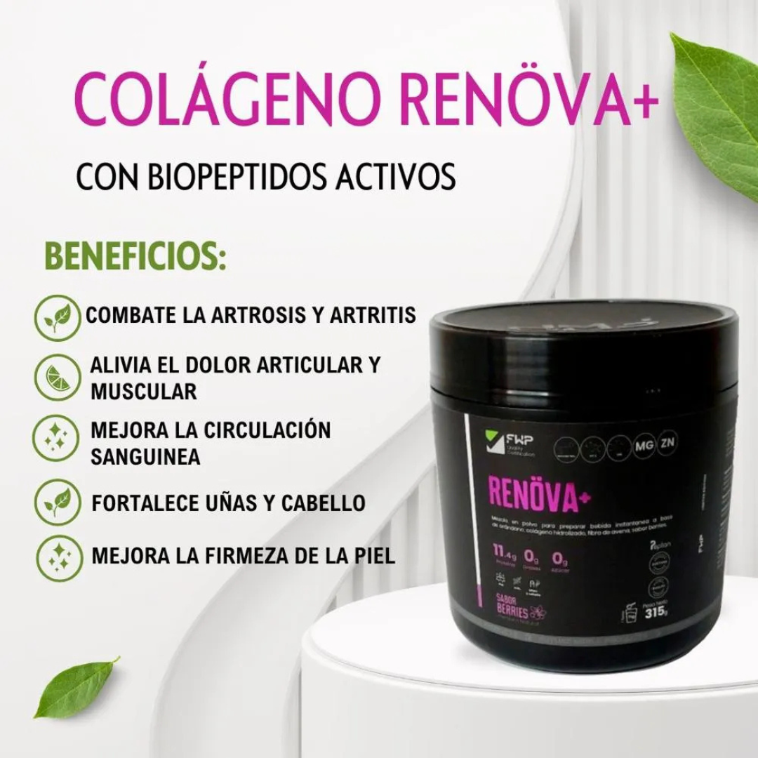 COLÁGENO RENÖVA + BIOPEPTIDOS ACTIVOS RESVERATROL Y COENZIMA Q10