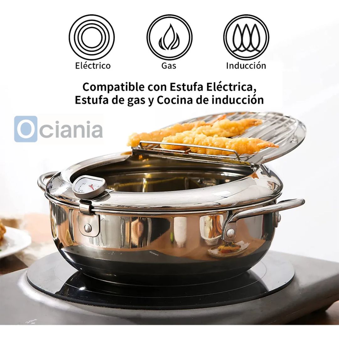 Olla Japonesa para Frituras 3.4L con Termómetro de Precisión